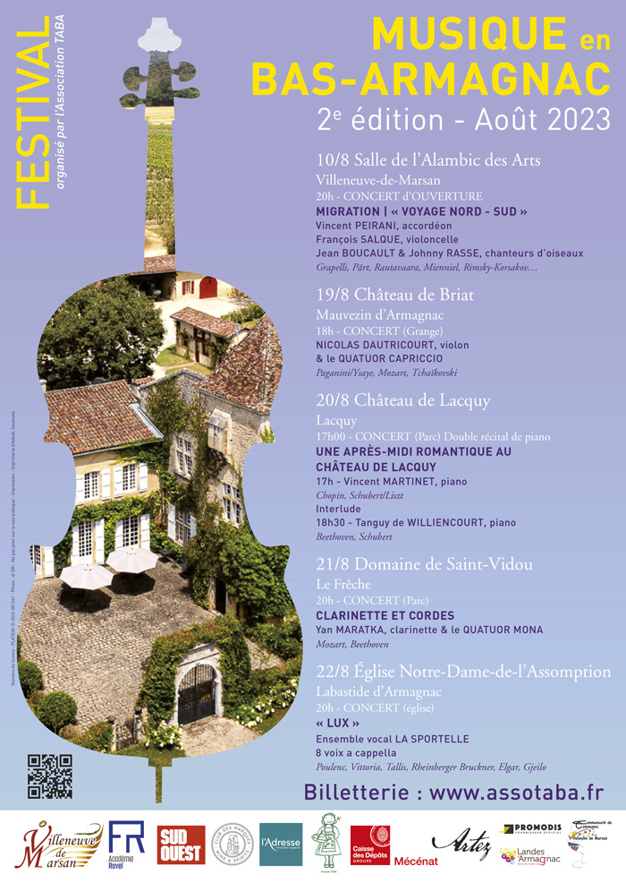 Affiche du Festival MBA 2023 : Musique en Bas-Armagnac été 2023